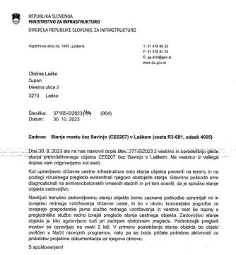 Odgovor Direkcije RS za infrastrukturo